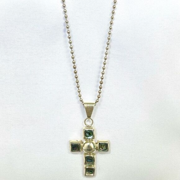 GX# Abalone & Sterling 925 Silver Cross Pendand - Picture 7 of 10